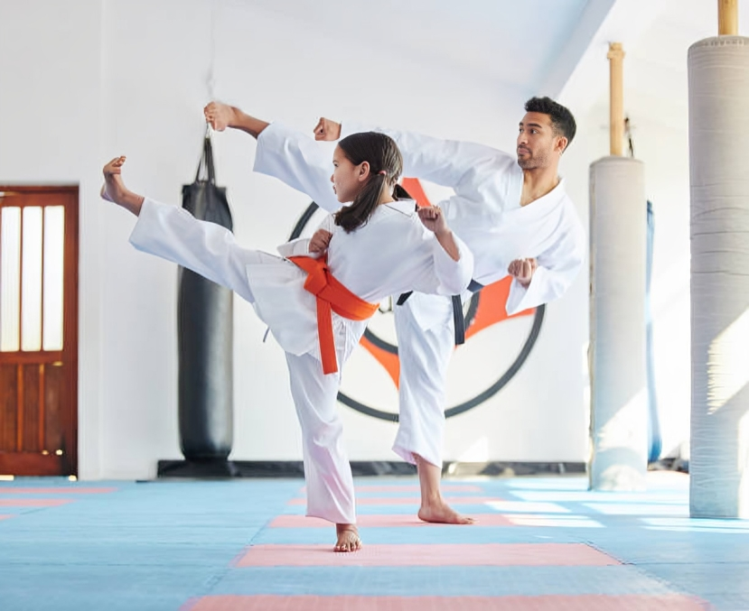 Karate student practicing traditional kata in authentic dojo