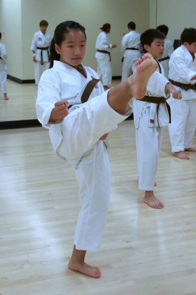 traditional karate fro kick from student